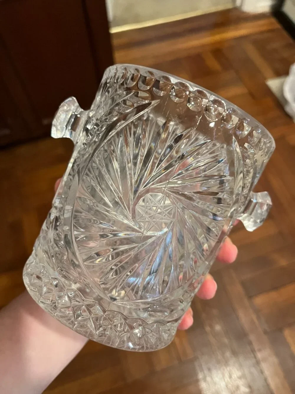 Vintage Heavy Cut Lead Crystal Ice Bucket Pinwheel Pattern Barware 5x5 Inches